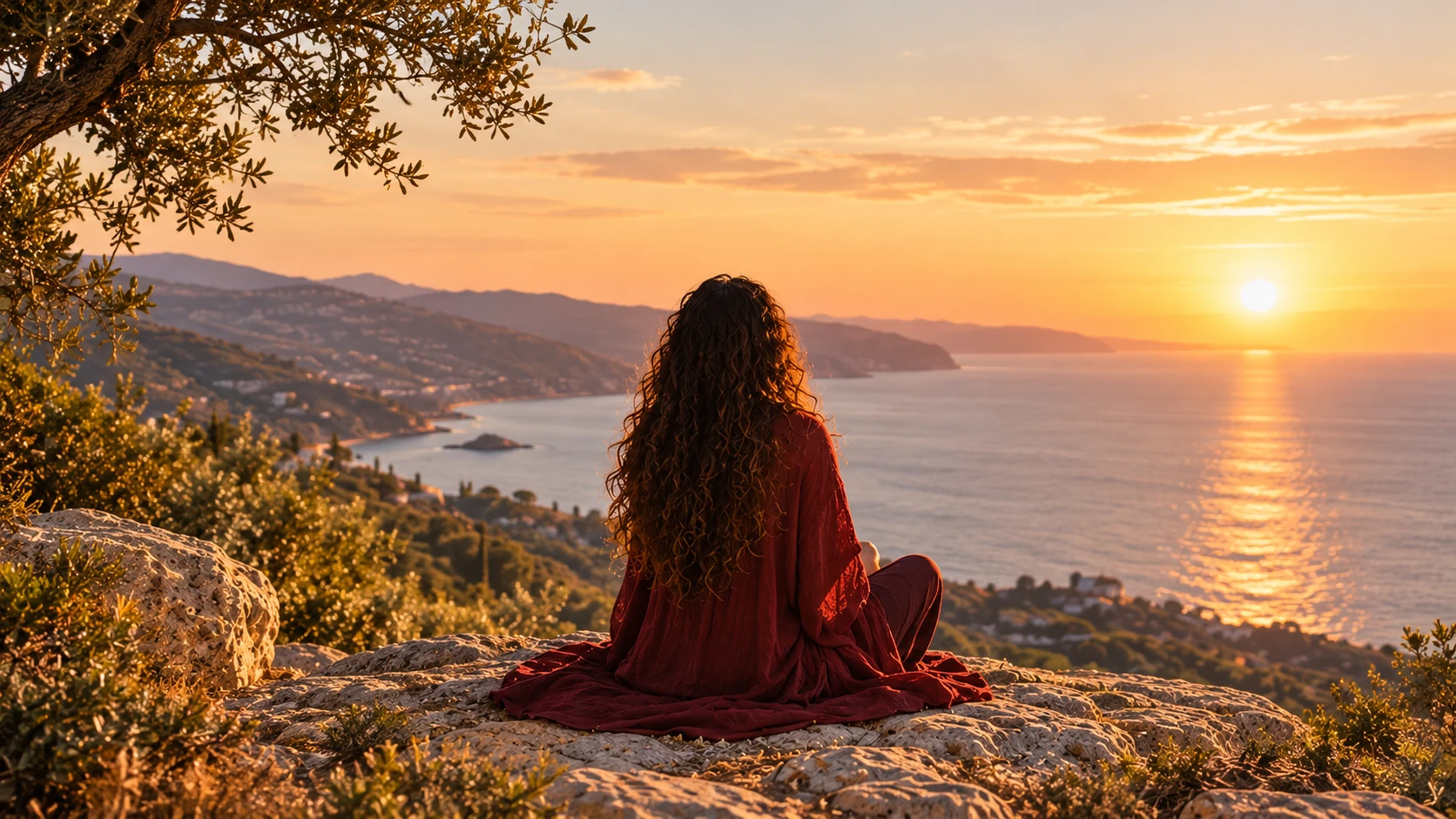 Yasmin Felip durante una práctica de meditación al atardecer